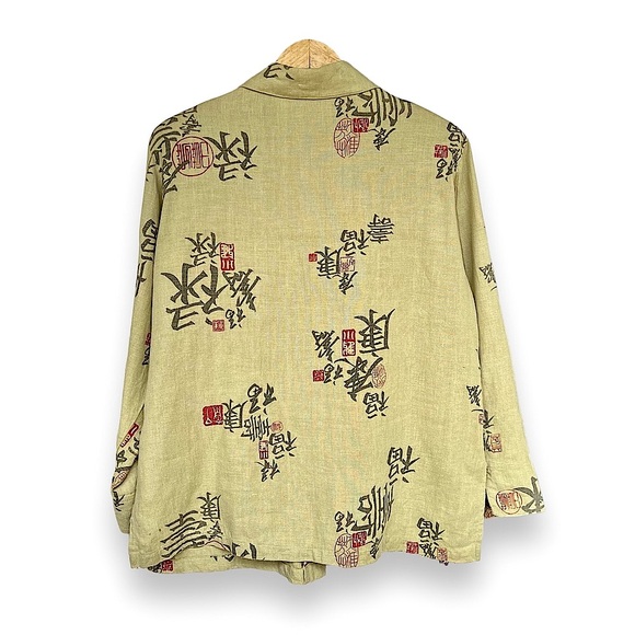 Vintage 90s L Painted Pony Green Linen Untructured Blazer L Relaxed Button Up - Picture 2 of 10